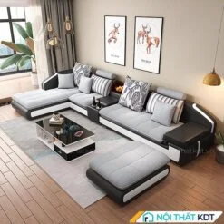 Bộ ghế sofa nỉ góc phòng khách kết hợp da S28