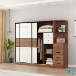 Tủ quần áo cánh trắng xen kẽ màu QA25