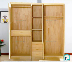 Tủ quần áo gỗ sồi họa tiết ô cửa