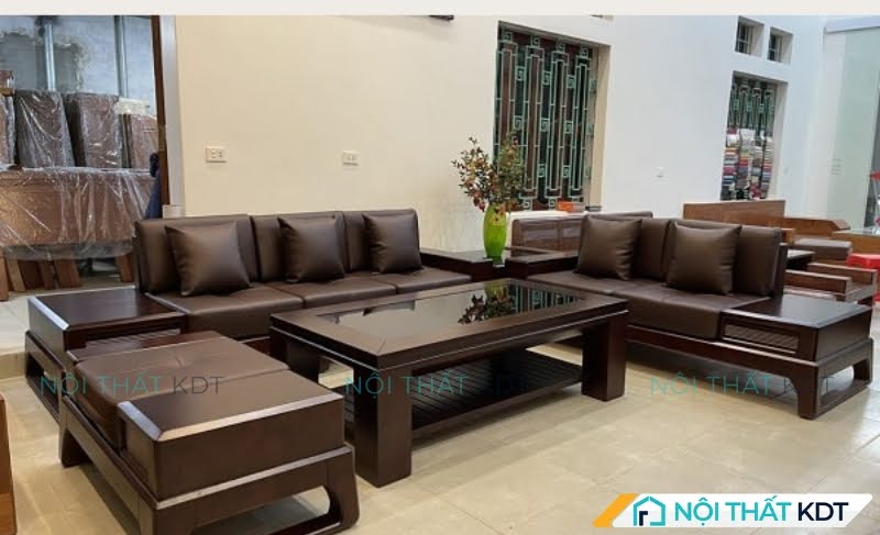 Sofa chữ U gỗ sồi, bền đẹp và sang trọng cho không gian