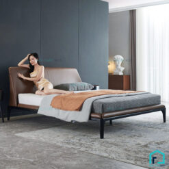 Giường ngủ bằng gỗ bọc da