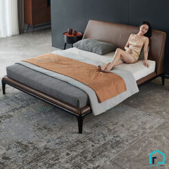 Giường ngủ bằng gỗ bọc da