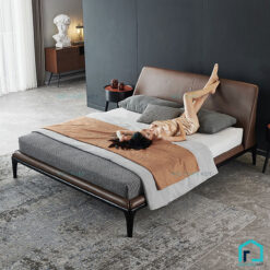 Giường ngủ bằng gỗ bọc da