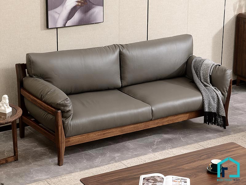 Sofa đệm da thân bằng gỗ