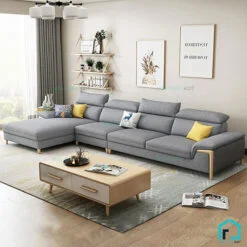 Sofa nỉ chân gỗ cách điệu