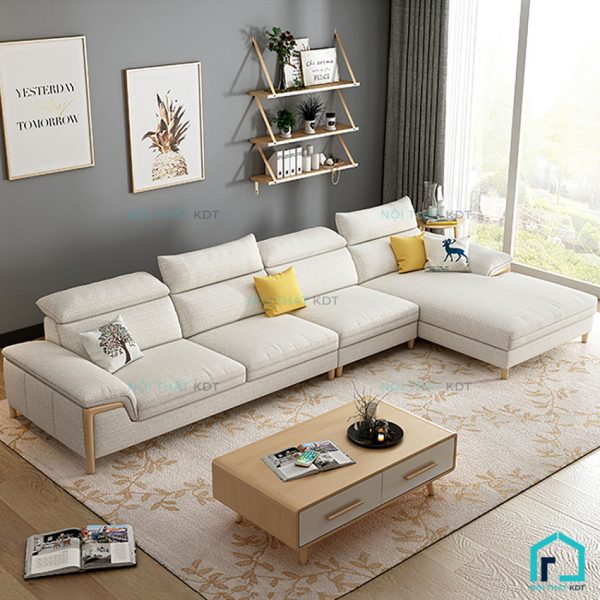 Sofa nỉ chân gỗ cách điệu