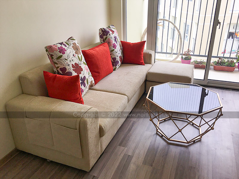 Ảnh thực tế mẫu sofa nỉ chữ L S23 tại nhà khách hàng của Nội thất KDT