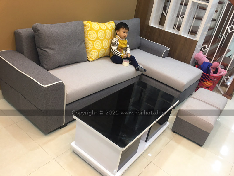 Ảnh thực tế mẫu sofa nỉ chữ L S23A tại nhà khách hàng của Nội thât KDT