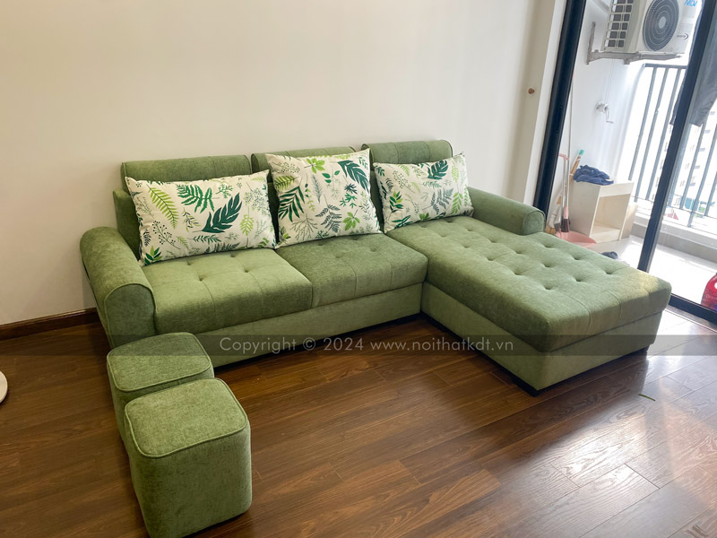 Ảnh thực tế mẫu sofa nỉ chữ L S37 tại nhà khách hàng của Nội thất KDT