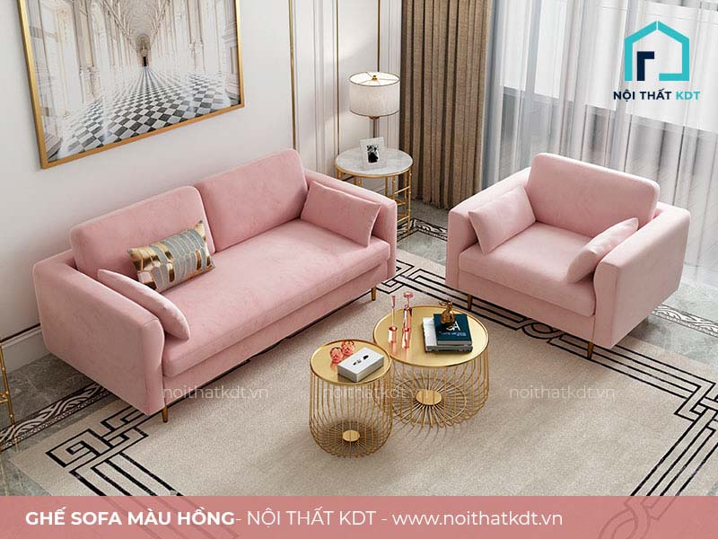 Bộ ghế sofa màu hồng đẹp