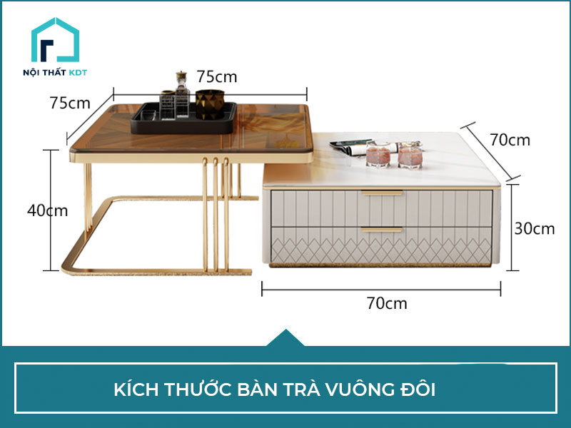 Kích thước bàn trà vuông đôi