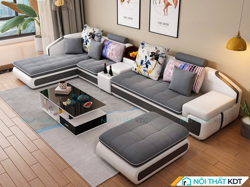 Nội thất KDT mang đến mẫu sofa nỉ chữ L S28 tích hợp hộc đựng đồ tiện lợi ngay tại tay vịn