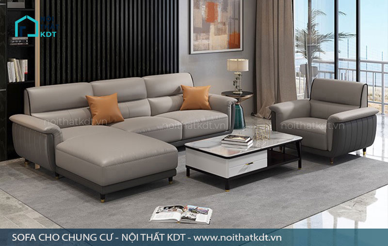 Sofa góc L kết hợp ghế đơn hiện đại cho phòng khách chung cư