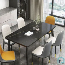 Bàn ăn kèm 6 ghế bọc da cao cấp