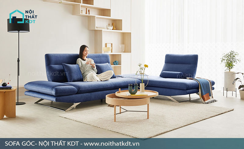 Ghế sofa góc màu xanh sang trọng