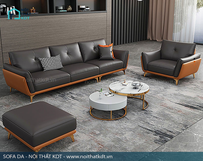 Sofa băng 2 màu da kết hợp
