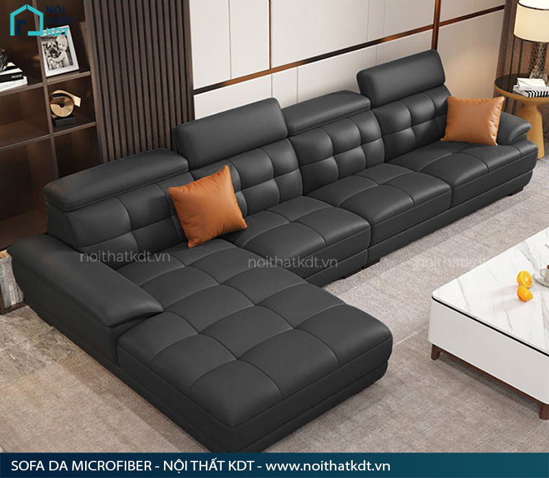 Sofa da góc L màu đen