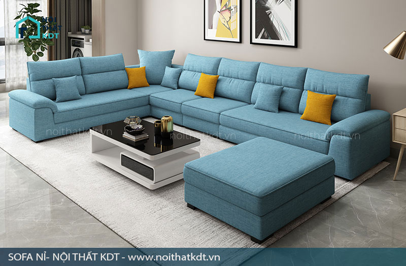 Sofa góc chữ L màu xanh