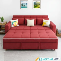 Sofa bed bọc nỉ dáng đơn giản SG17 màu đỏ đô