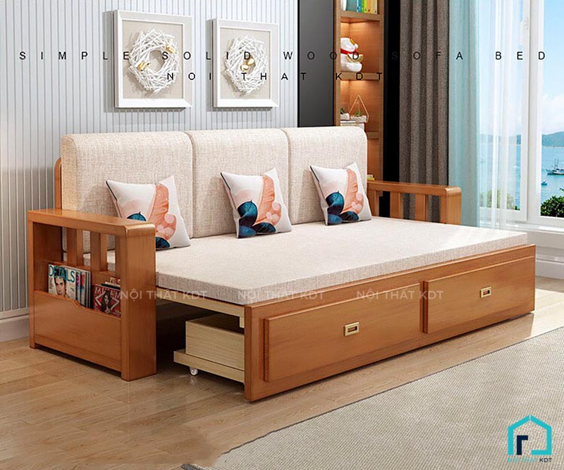 Sofa giường dạng văng gỗ có ngăn kéo S22 (2)