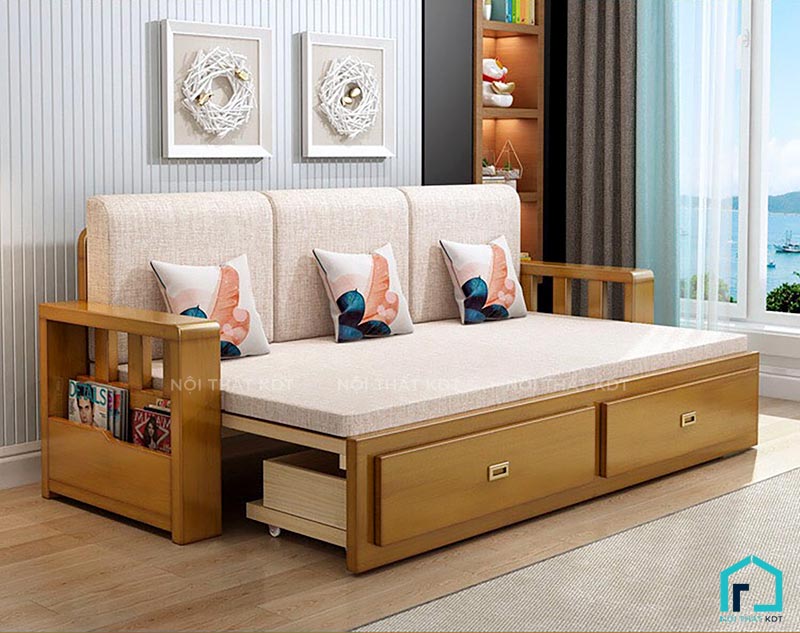 Sofa giường dạng văng gỗ có ngăn kéo S22 (3)