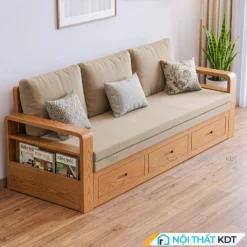 Sofa giường gỗ có ngăn kéo SG-50 màu be