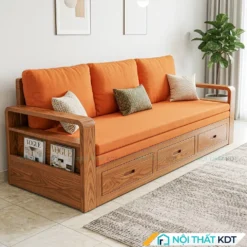 Sofa giường gỗ có ngăn kéo SG-50 màu cam