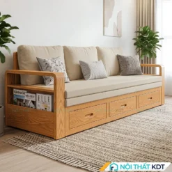 Sofa giường gỗ có ngăn kéo SG-50 màu kem