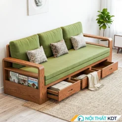 Sofa giường gỗ có ngăn kéo SG-50 màu xanh lá mạ