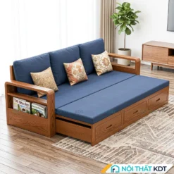 Sofa giường gỗ có ngăn kéo SG-50 màu xanh lam