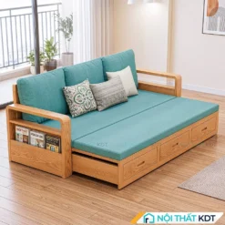 Sofa giường gỗ có ngăn kéo SG-50 màu xanh ngọc