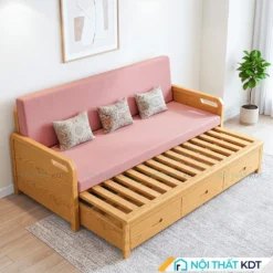 Sofa giường gỗ nhỏ gọn chắc chắn S34 màu hồng