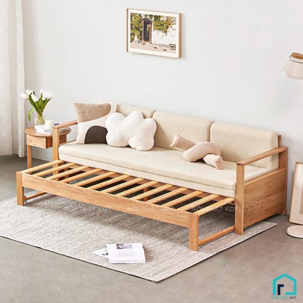 Sofa giường gỗ tay mỏng có ngăn kéo S40 (2)