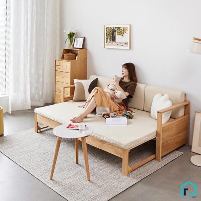 Sofa giường gỗ tay mỏng có ngăn kéo S40 (3)