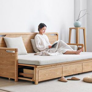 Sofa giường gỗ tay vịn mỏng tinh tế S34 (2)