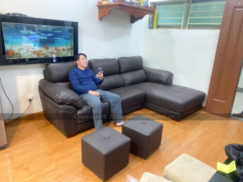 Bộ sofa da góc L phong cách châu Âu êm ái, sang trọng S225 photo review