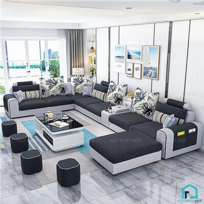 Bộ sofa hình chữ U bọc nỉ cho nhà rộng S27U (2)
