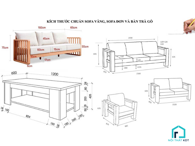 các tiêu chuẩn kích thước sofa gỗ