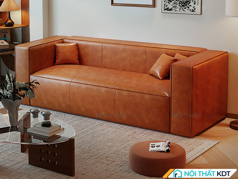 Mẫu sofa da văng màu nâu da bò của Nội thất KDT