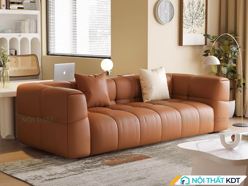 Mẫu sofa da văng màu nâu da bò của Nội thất KDT