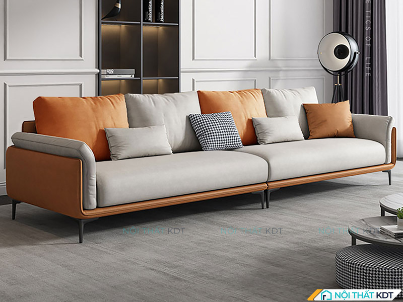 Sofa da màu kem S116 hiện đại, gọn gàng và sang trọng