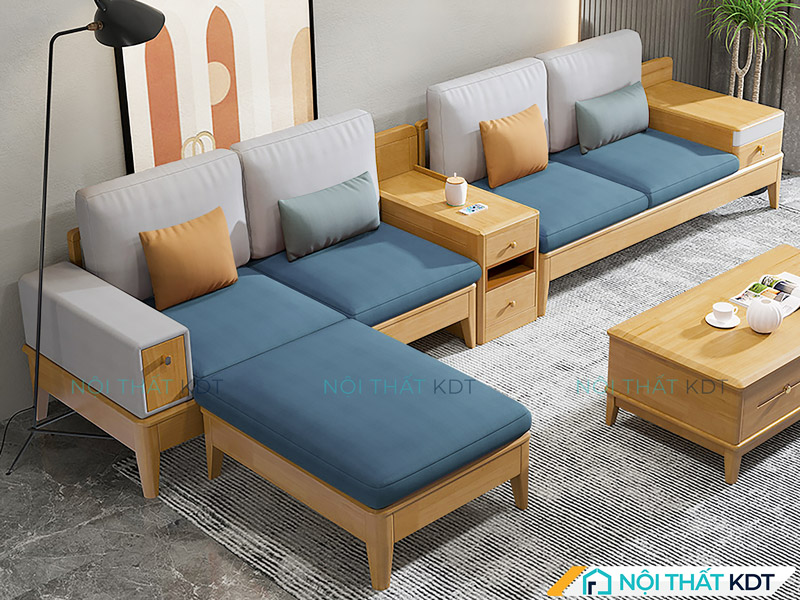 Sofa gỗ chắc chắn nhưng nặng, khó di chuyển – phù hợp với không gian ổn định, ít thay đổi