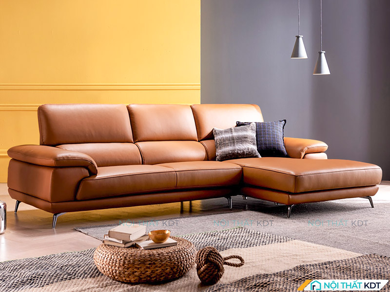 Mẫu sofa da chữ L màu nâu da bò S156 của Nội thất KDT 