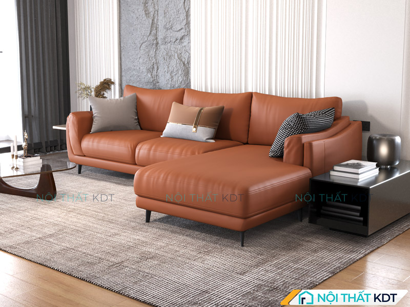 Mẫu sofa da chữ L màu nâu da bò của Nội thất KDT