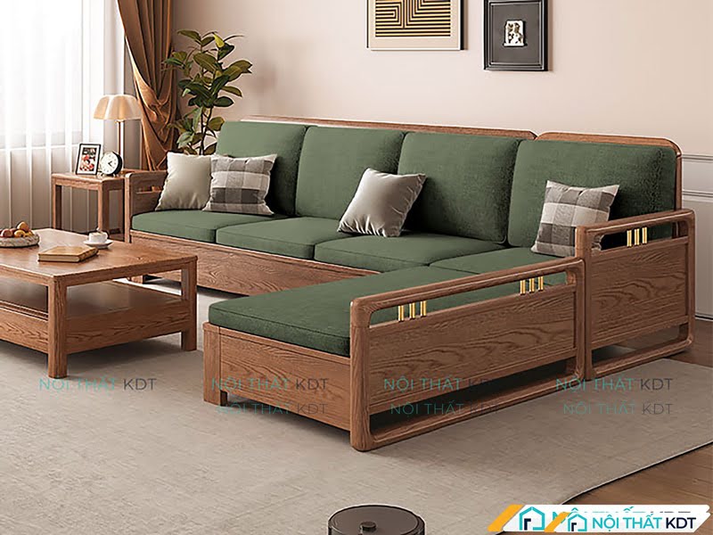 Sofa chữ L S331 màu xanh lá cây mang đến không gian rộng rãi
