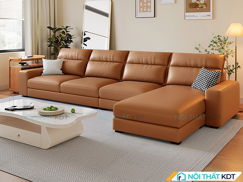 Mẫu sofa da chữ L màu nâu da bò của Nội thất KDT  