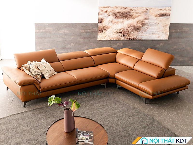 Mẫu sofa da chữ L màu nâu da bò của Nội thất KDT 