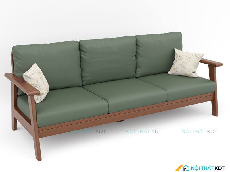 Mẫu ghế sofa văng S176 màu xanh lá cây cùng khung gỗ sồi tươi sáng