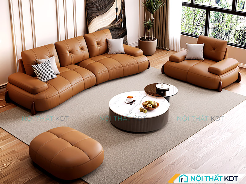 Mẫu sofa da chữ U màu nâu da bò