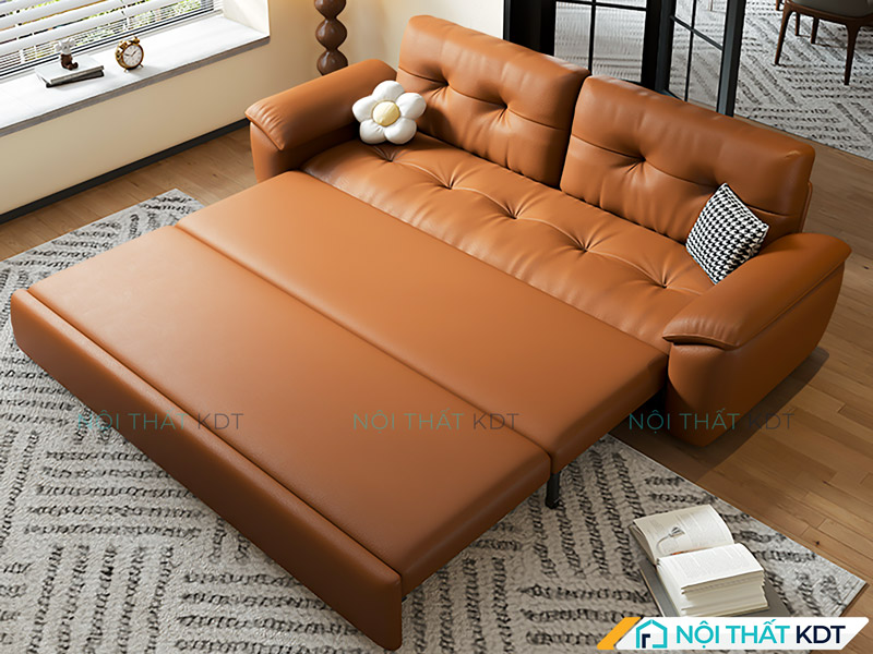 Mẫu sofa giường màu nâu da bò của Nội thất KDT